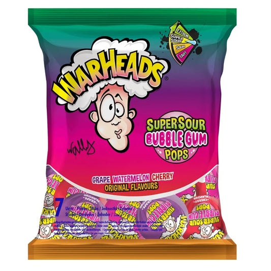 Warheads Super Sour Bubble Gum Pops Assorted Flavours 105g